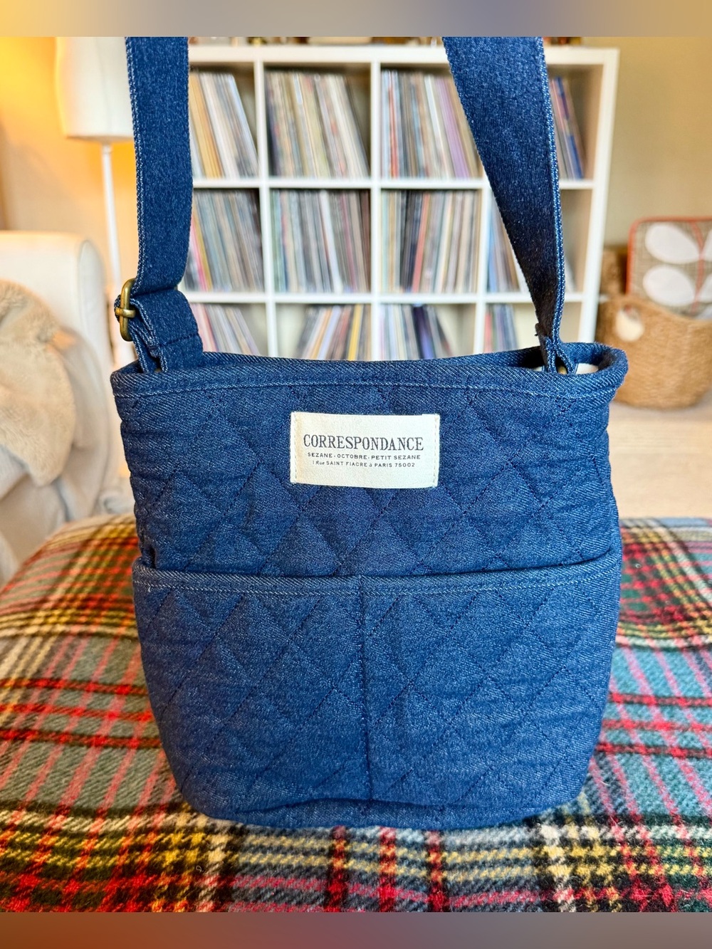 Sézane Quilted Denim Bucket Shoulder Bag